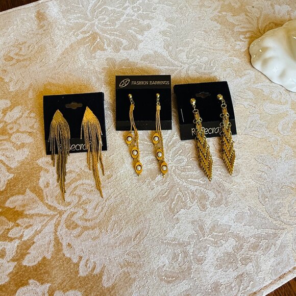 3 Pairs of 1980s Gold 3" Dangle Earrings Never Worn - Picture 8 of 15